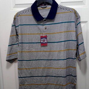 Monterey Club Men's Golf Shirt - Black/White Strip - Large